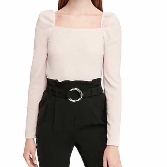 Express Tops - Ribbed Square Neck Puff Sleeve Top